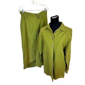Vtg Womens Cotton Skirt Set Lime Green Button Down Blazer Small Ascente Sport